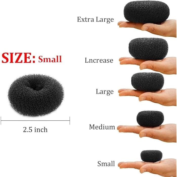 Extra Hair Donut Bun Maker for Kids, Ring Style Bun, 2PCS Chignon Hair Small Doughnut Shaper for Short and Thin Hair (Small, 2.5 Inch/Black） - Image 3